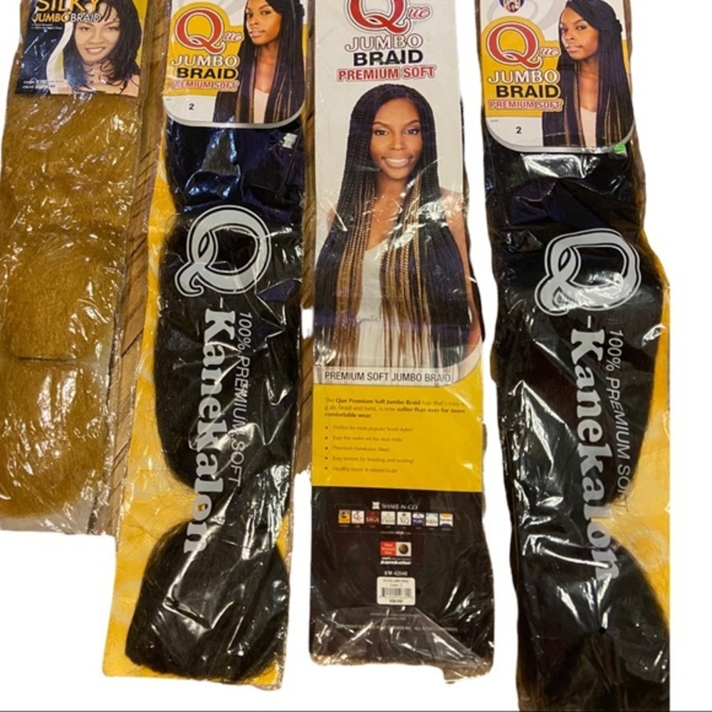 QUE JUMBO BRAID Premium Set/Black (3). SILKY JUMBO BRAID/Gold (1)